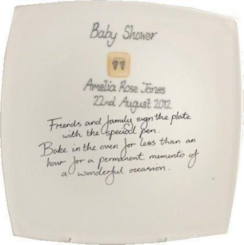 Perosnalised Baby Shower Gift Signing Plate: Pink (sq)