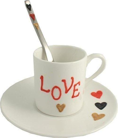 Love Hearts Valentines/Love Espresso Cup/Saucer and Spoon Gift