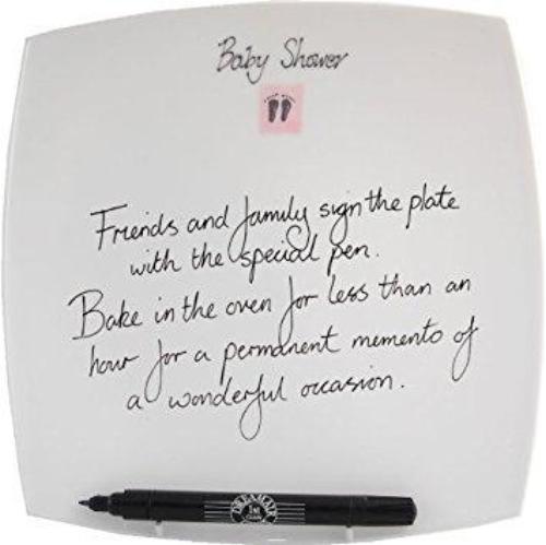 Baby Shower Gift Signing Plate: Pink (sq)