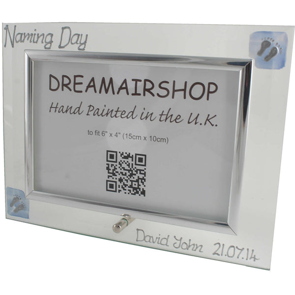 Naming Day Gift Photo Frame: Landscape (Blue Feet)