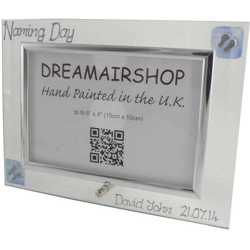 Naming Day Gift Photo Frame: Landscape (Blue Feet)
