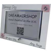 Naming Day Gift Photo Frame: Landscape (Pink Feet)
