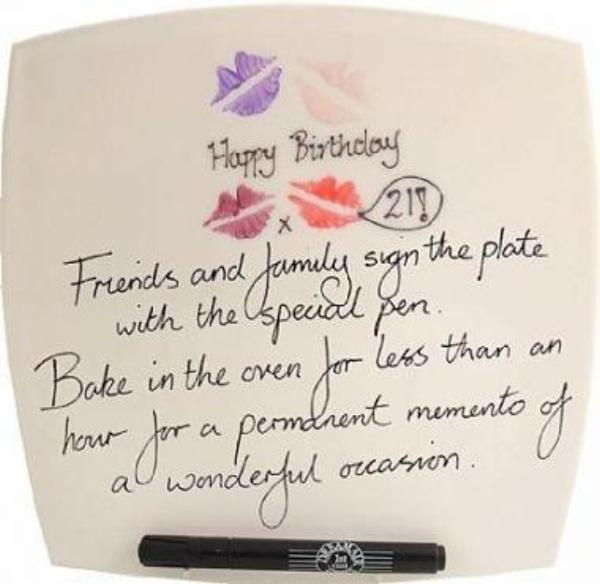 Personalised 21st Birthday Gift Plate: Square (Lips) Signed & Sealed