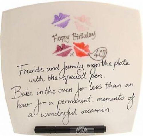 Personalised 40th Birthday Gift Plate: Square (Lips) Signed & Sealed