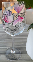 90th Birthday Gift Wine Glass: (Sweet Pea):