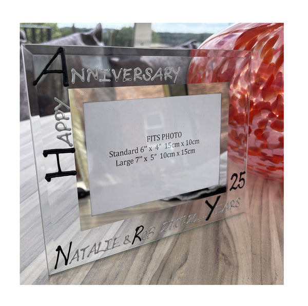 Personalised 25th Wedding Anniversary Photo: Frame Landscape (Blk/Sil)