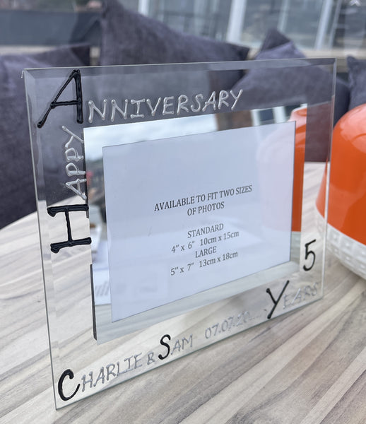 Personalised 5th Wedding Anniversary Photo: Frame Landscape (Blk/Sil)