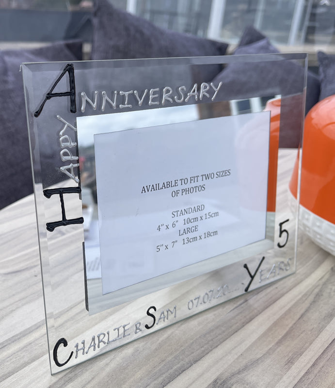 Personalised 5th Wedding Anniversary Photo: Frame Landscape (Blk/Sil)