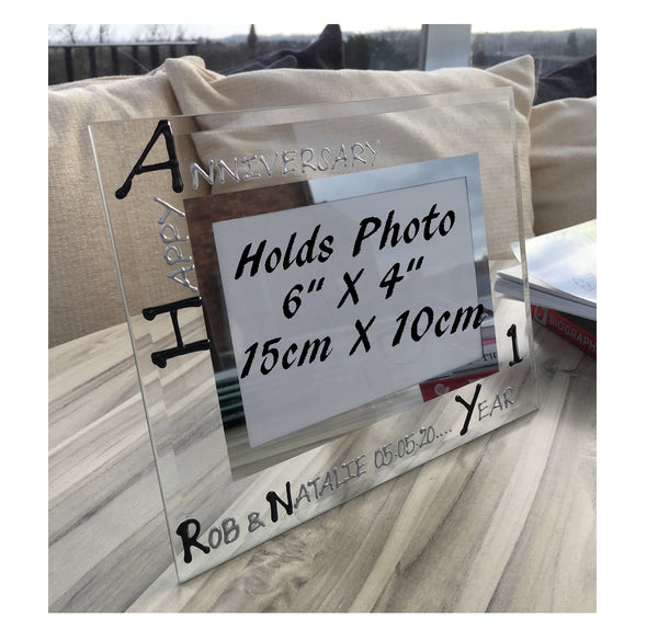 Personalised 1st Wedding Anniversary Photo: Frame Landscape (Blk/Sil)