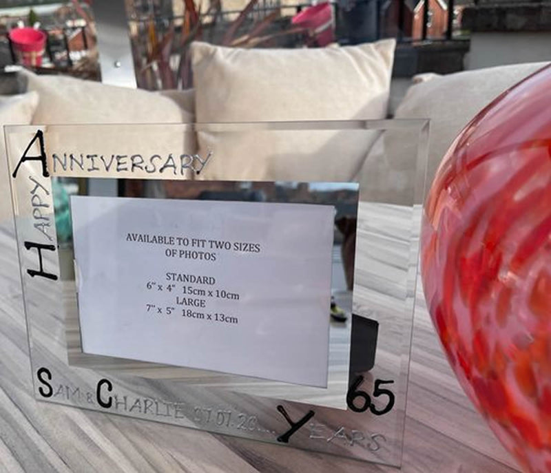 65th Wedding Anniversary Photo Frame: Landscape (Blk/Sil)