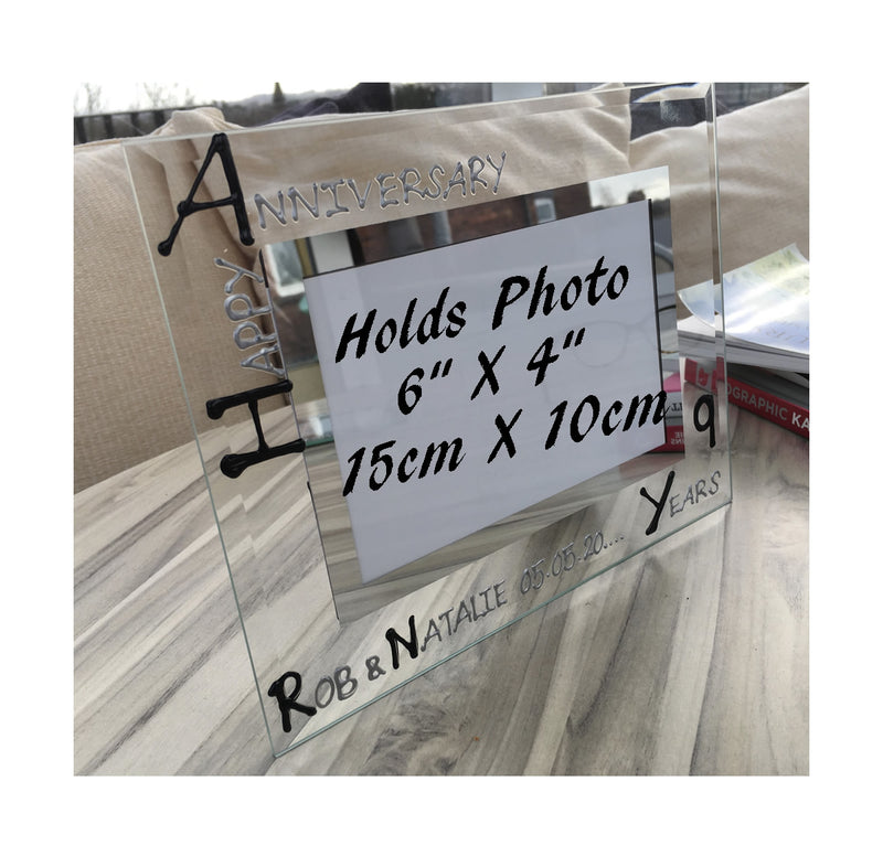 9th Wedding Anniversary Gift Photo: Frame Landscape (Blk/Sil)