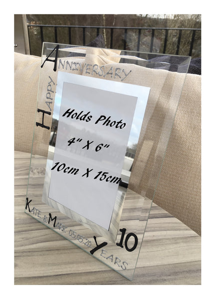 Personalised 10th Wedding Anniversary Photo: Frame Portrait (Blk/Sil)