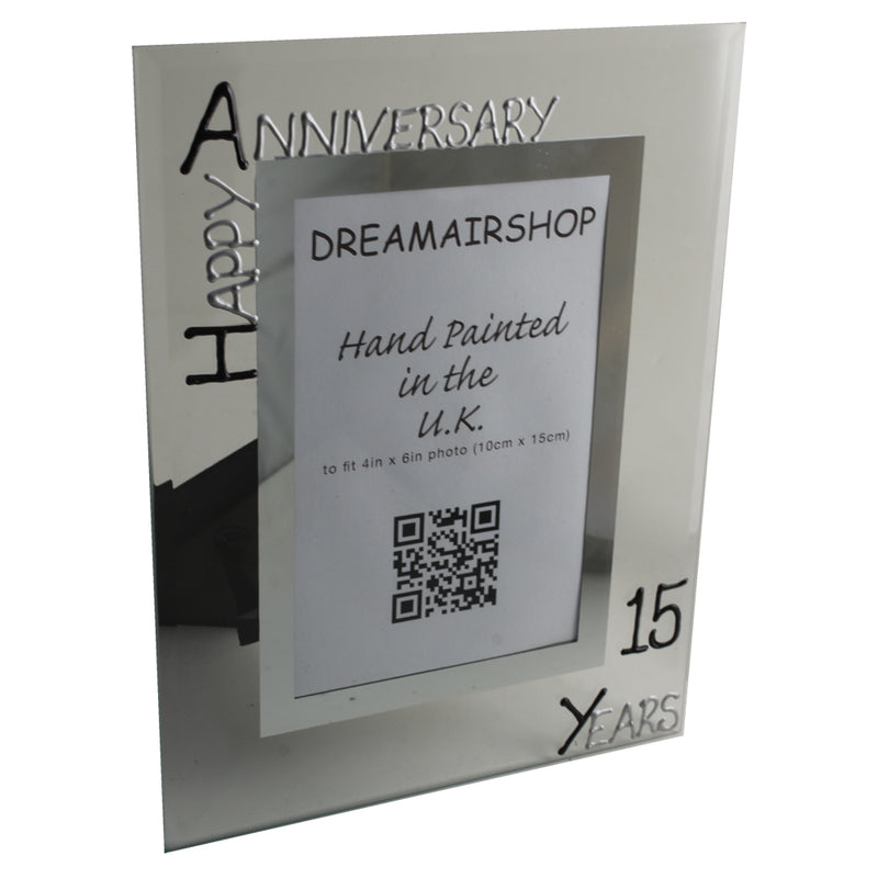 Personalised 15th Wedding Anniversary Gift: Photo Frame Portrait (Blk/Sil)