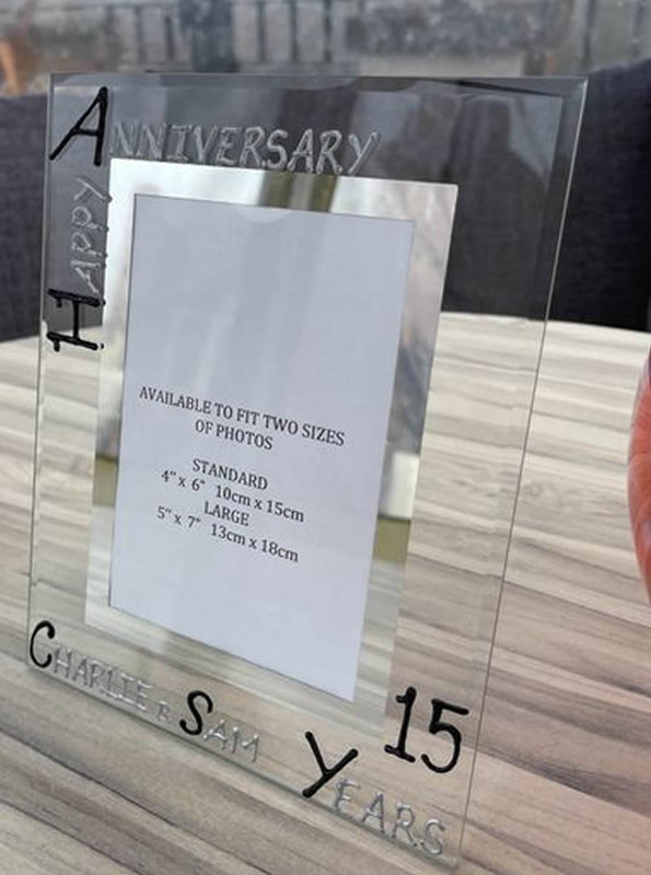 15th Wedding Anniversary Gift Photo Frame Portrait (Blk/Sil)