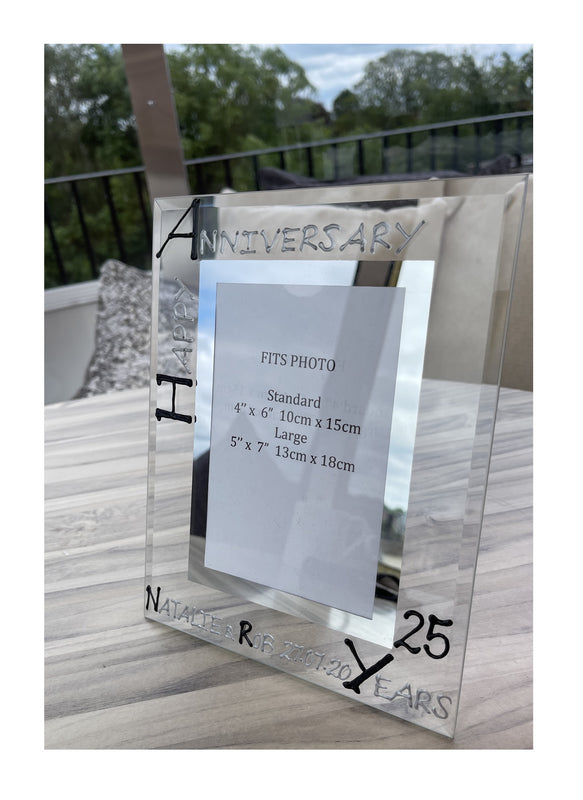 Personalised 25th Wedding Anniversary Photo: Frame Portrait (Blk/Sil)