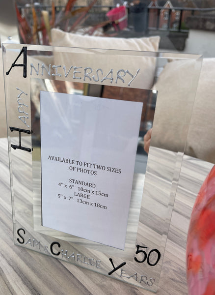 50th Wedding Anniversary Gift Photo Frame Portrait (Blk/Sil)