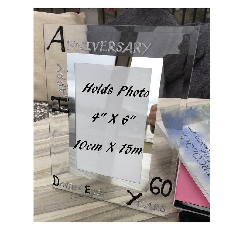 Personalised 60th Wedding Anniversary Gift: Photo Frame Portrait (Blk/Sil)