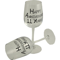11th Wedding Anniversary Wine Glasses: (Blk/Sil)