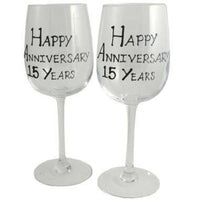 Personalised 15th Wedding Anniversary Wine: Glasses (Blk/Sil)
