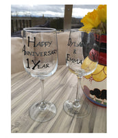 1st Wedding Anniversary Wine Glasses: (Blk/Sil)