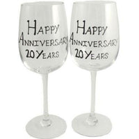 20th Wedding Anniversary Wine Glasses: (Blk/Sil)