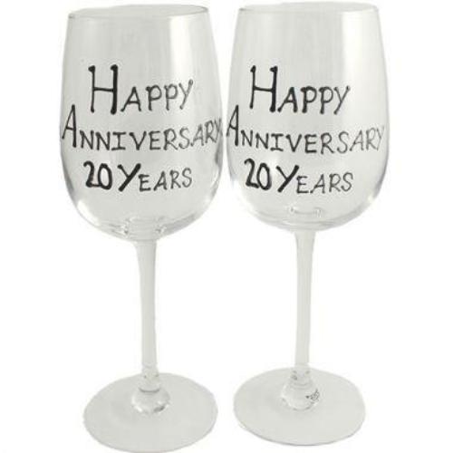 20th Wedding Anniversary Wine Glasses Blk/Sil
