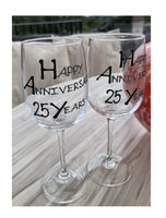 25th Wedding Anniversary Wine Glasses: (Blk/Sil)
