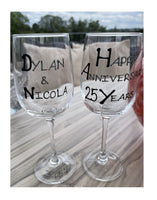 Personalised 25th Wedding Anniversary Wine: Glasses (Blk/Sil)