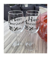 35th Wedding Anniversary Wine Glasses: (Blk/Sil)