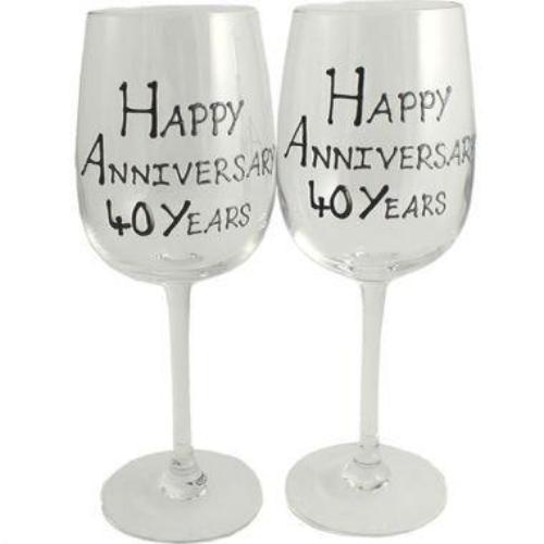 40th Wedding Anniversary Wine Glasses Blk/Sil