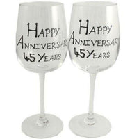 45th Wedding Anniversary Wine Glasses: (Blk/Sil)