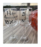 55th Wedding Anniversary Wine Glasses: (Blk/Sil)