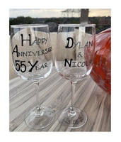 Personalised 55th Wedding Anniversary Wine: Glasses (Blk/Sil)