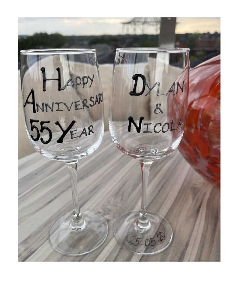 Personalised 55th Wedding Anniversary Wine Glasses B/S