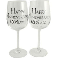 60th Wedding Anniversary Wine Glasses: (Blk/Sil)