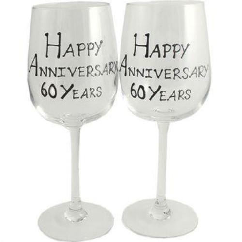 60th Wedding Anniversary Wine Glasses: (Blk/Sil)