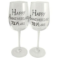 70th Wedding Anniversary Wine Glasses: (Blk/Sil)