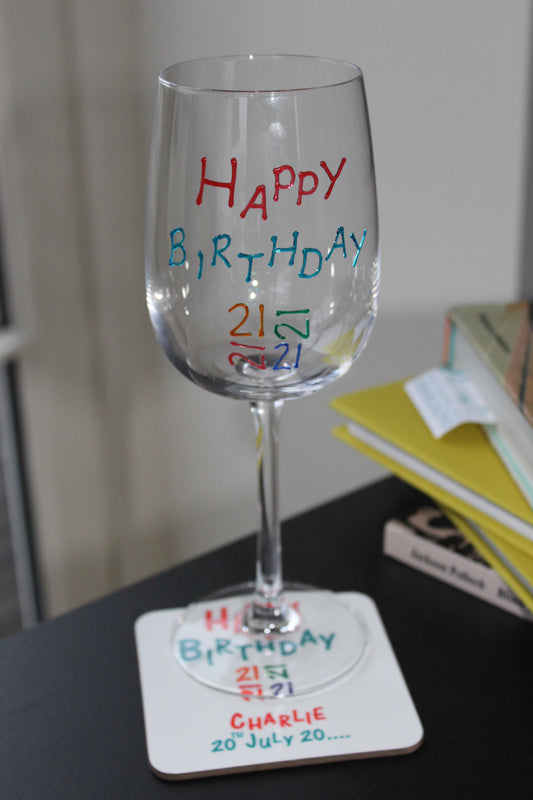 21st Birthday Gift Wine Glass: (Brights)