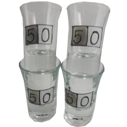 50th Birthday Set of 4 Shot Glasses Grey Sq