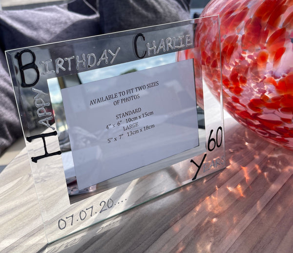 60th Birthday Gift Photo Frame: Landscape (Blk/Sil)