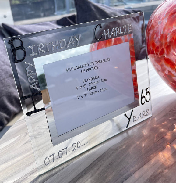Personalised 65th Birthday Photo Frame: Landscape (Blk/Sil)