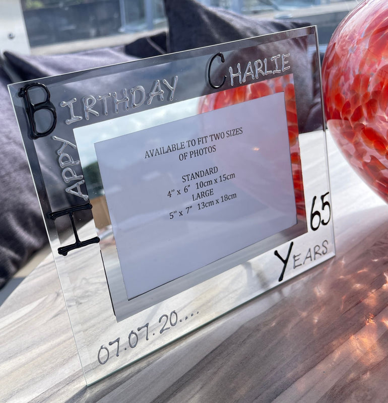 Personalised 65th Birthday Photo Frame: Landscape (Blk/Sil)