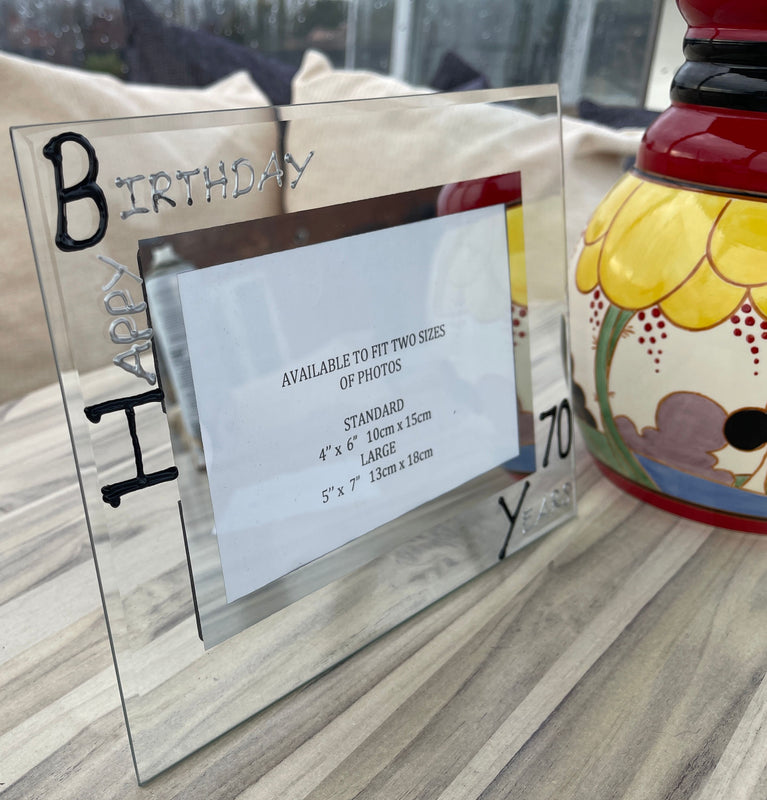 70th Birthday Gift Photo Frame: Landscape (Blk/Sil)