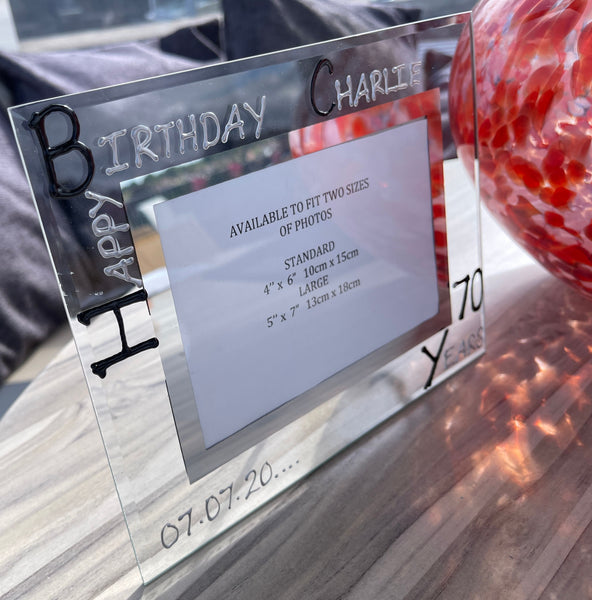 Personalised 70th Birthday Photo Frame: Landscape (Blk/Sil)
