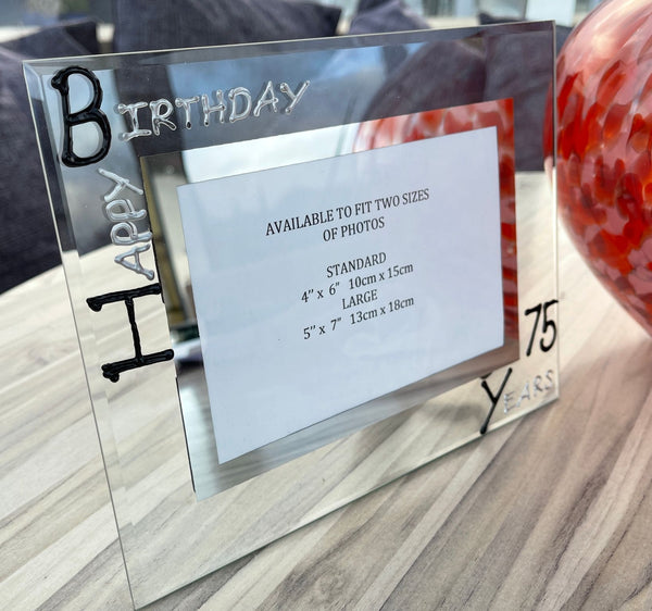 75th Birthday Gift Photo Frame: Landscape (Blk/Sil)