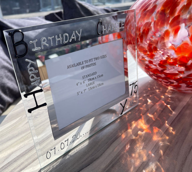 75th Birthday Gift Photo Frame: Landscape (Blk/Sil)