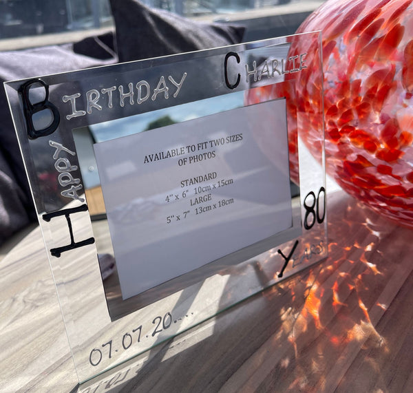 80th Birthday Gift Photo Frame: Landscape (Blk/Sil)