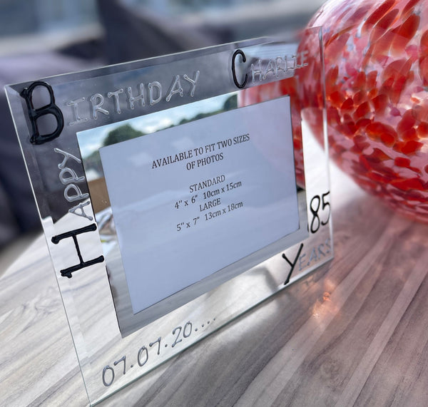 Personalised 85th Birthday Photo Frame: Landscape (Blk/Sil)