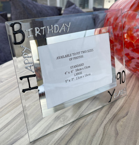 90th Birthday Gift Photo Frame: Landscape (Blk/Sil)