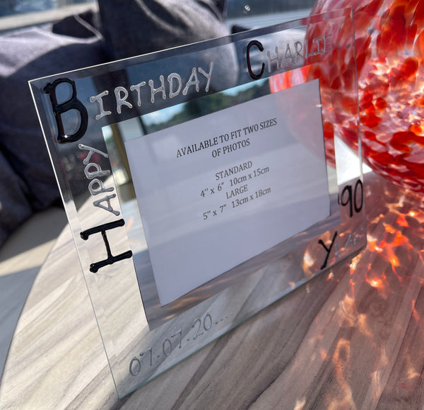 Personalised 90th Birthday Photo Frame: Landscape (Blk/Sil)